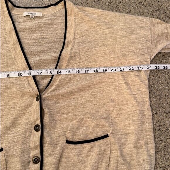 MADEWELL Linen Blend Contrast Trim V-Neck Lightweight Cardigan - Picture 2 of 8